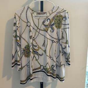 Tanjay Women's Large Nautical Chain & Medallion Print 3/4 Sleeve Top